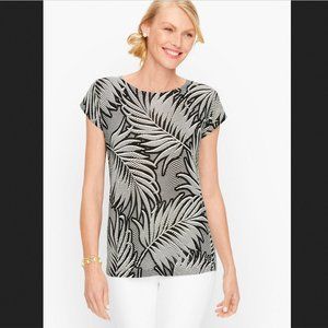 Talbots Linen Bateau Neck Pullover in Black and White‎ Palm Frond Sz XLP